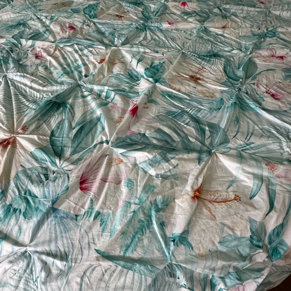 Pottery Barn Teen Tropical Floral Duvet Cover - Green and Pink